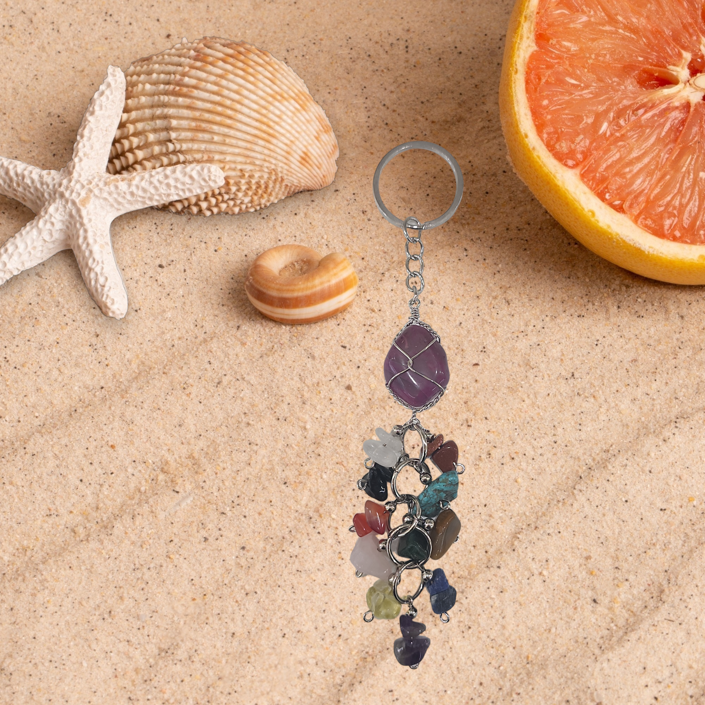 Gem stone wire wrapped keychain