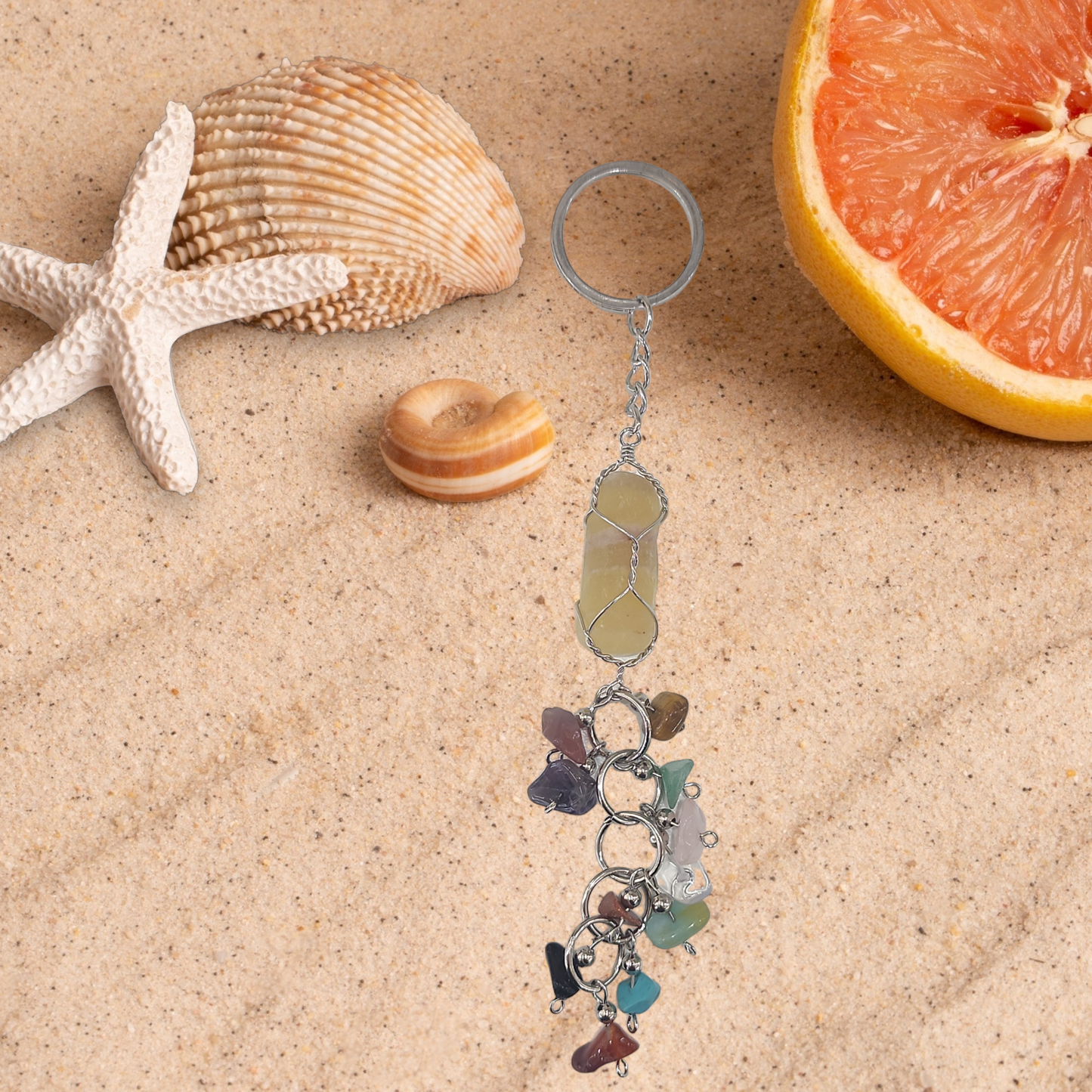Gem stone wire wrapped keychain