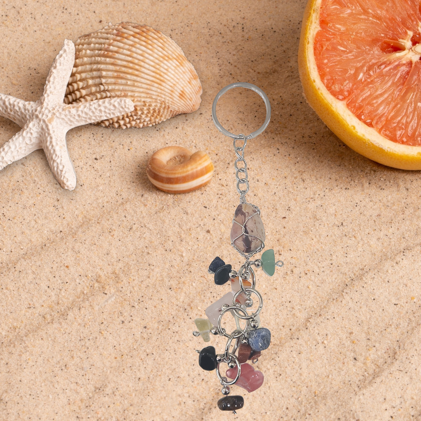 Gem stone wire wrapped keychain