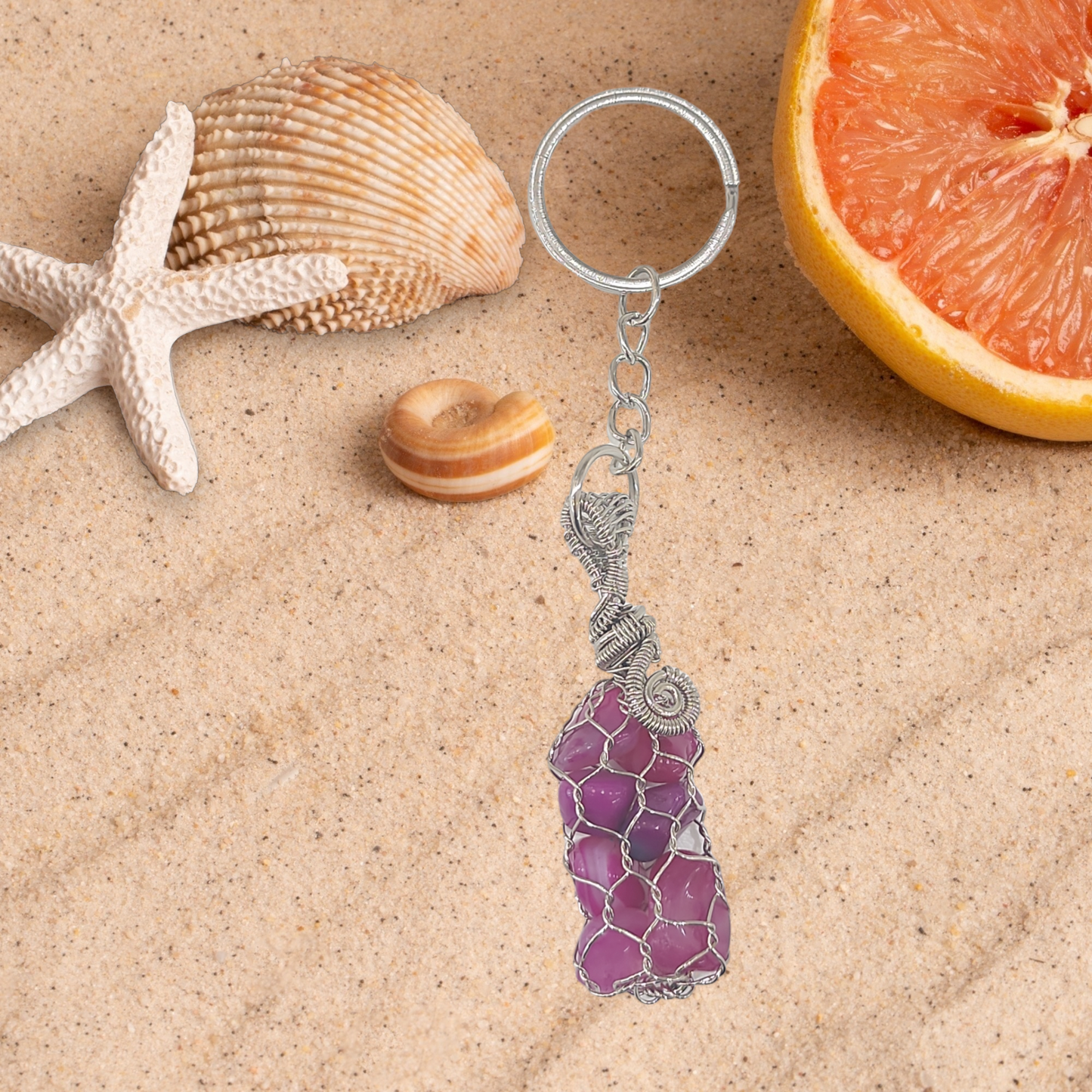 Gem stone wire wrapped keychain