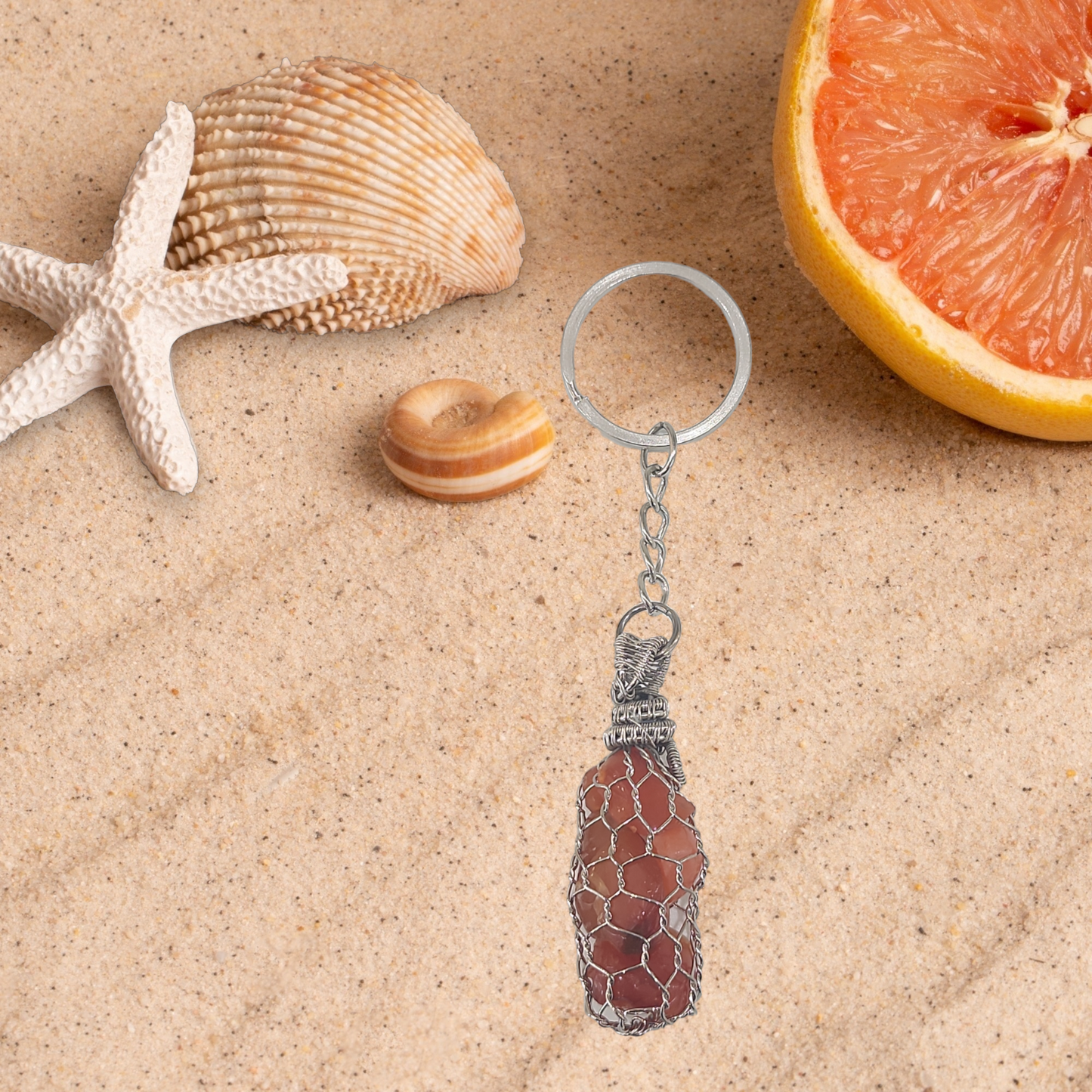 Gem stone wire wrapped keychain