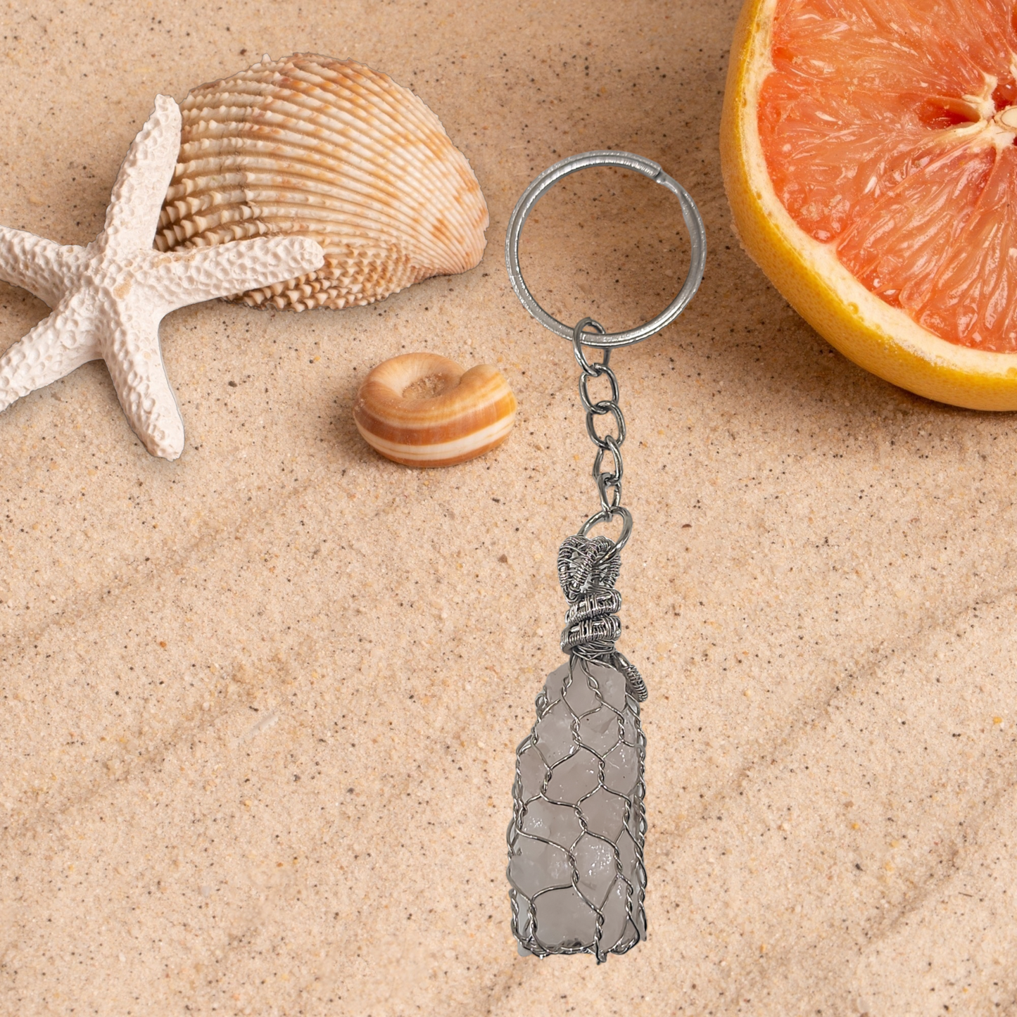 Gem stone wire wrapped keychain