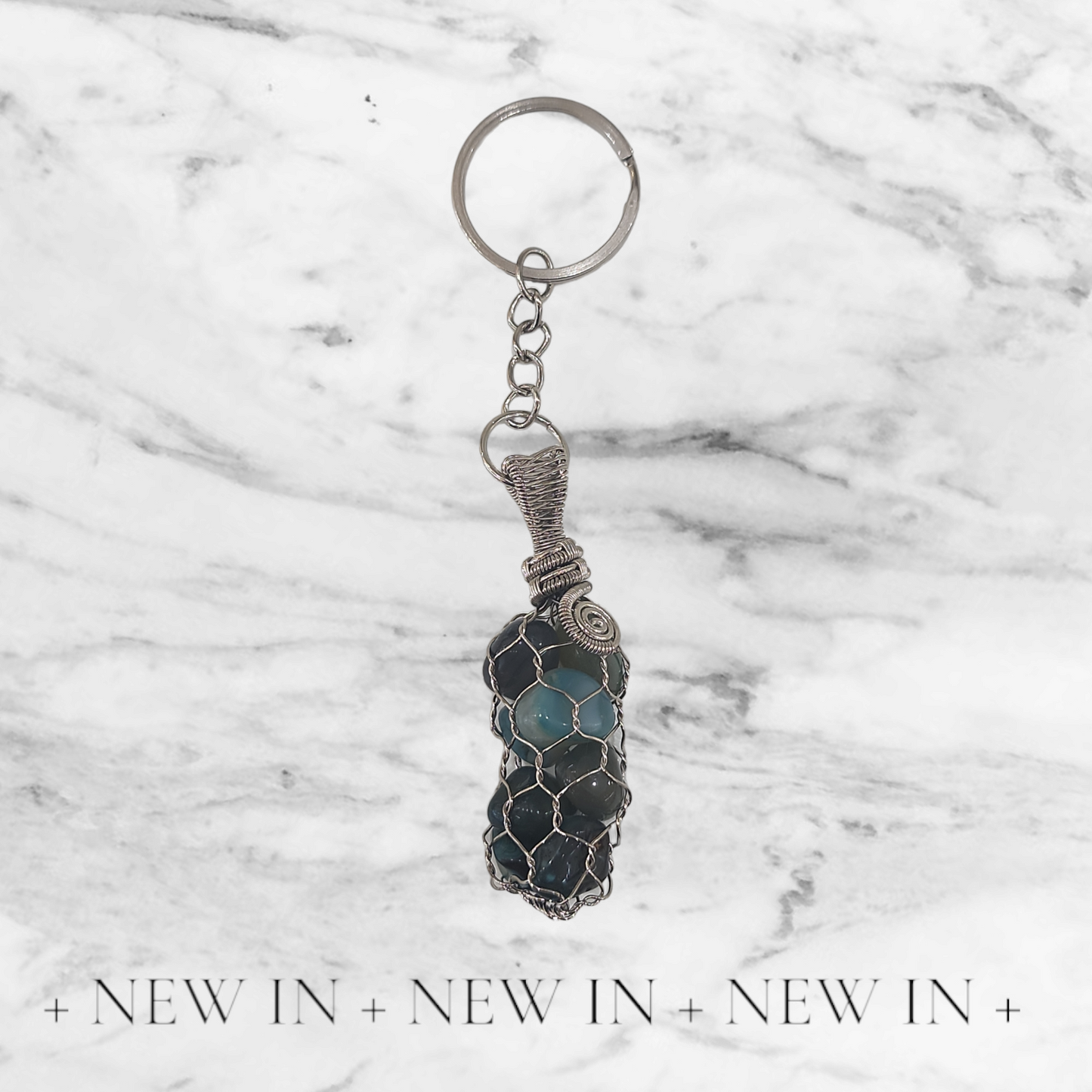 Gem stone wire wrapped keychain
